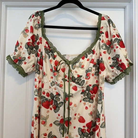Cider Cream Dress with Red and Green Floral Design - Picture 2 of 7